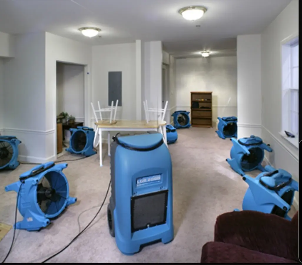 Air movers and dehumidifier setup for Water Extraction & Removal in Virginia